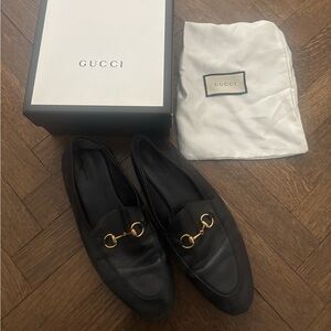 Gucci Black Leather Women’s Brixton Crush back Loafers size 40.5